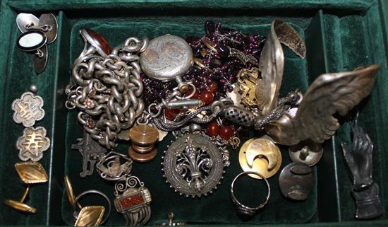 Leather jewellery box, silver jewellery, etc